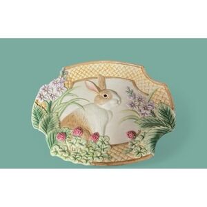 Fitz & Floyd Botanical Bunny Rabbit Canape Hanging Plate Easter Cottagecore Leaf